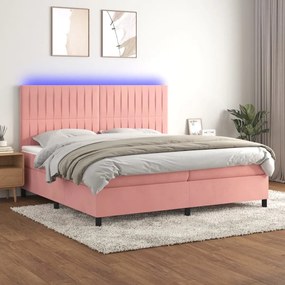 vidaXL Κρεβάτι Boxspring με Στρώμα &amp; LED Ροζ 200x200 εκ. Βελούδινο