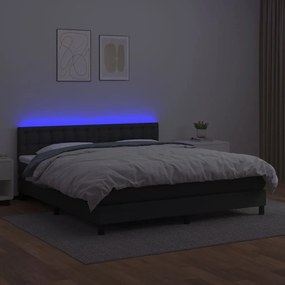 vidaXL Κρεβάτι Boxspring με Στρώμα & LED Μαύρο 160x200 εκ. Συνθ. Δέρμα