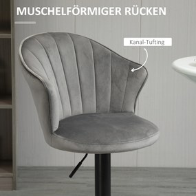 Σετ 2 σκαμπό μπαρ περιστρεφόμενα σκαμπό μπαρ με πλάτη, βελούδινο ύφασμα, ρυθμιζόμενο ύψος, χωρίς μπράτσα, γκρι, 54 x 56 x 91-111 cm