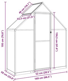 Θερμοκήπιο με Πλαίσιο Βάσης Ανθρακί 169x58x195 εκ. Αλουμίνιο - Ανθρακί