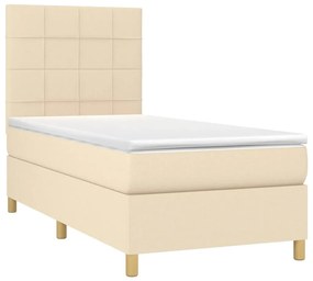 vidaXL Κρεβάτι Boxspring με Στρώμα & LED Κρεμ 90x190 εκ. Υφασμάτινο