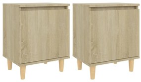 vidaXL Κομοδίνα 2 τεμ. Sonoma Δρυς 40x30x50εκ. & Πόδια από Μασίφ Ξύλο