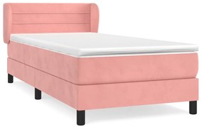 Κρεβάτι Boxspring με Στρώμα Ροζ 90x190 εκ. Βελούδινο - Ροζ