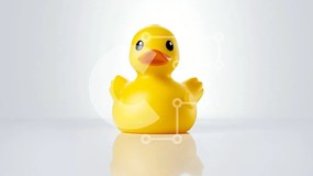 Intra Συλλεκτικό Ξύλινο Παζλ Plywood 4mm - Χαμογελαστό παιχνίδι πάπιας σε άσπρο φόντο Σε Ξύλινο Κουτί - Διαστάσεις: 10x10 cm – 25 κομμάτια