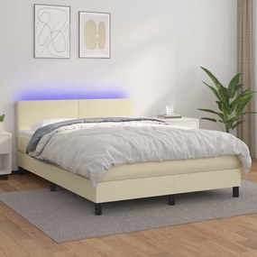 vidaXL Κρεβάτι Boxspring με Στρώμα &amp; LED Κρεμ 140x200 εκ. Συνθ. Δέρμα