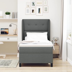 vidaXL κρεβάτι box spring  με στρώμα σκούρο γκρι 90x200 εκ. υφάσματος
