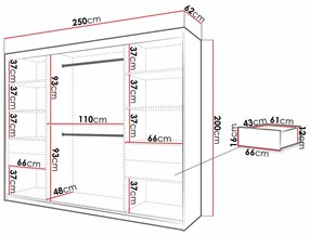 Ντουλάπα Hartford 316, Μαύρο, Άσπρο, 200x250x62cm, 193 kg, Πόρτες ντουλάπας: Ολίσθηση, Αριθμός ραφιών: 7, Αριθμός ραφιών: 7 | Epipla1.gr