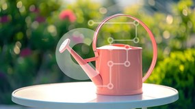 Intra Συλλεκτικό Ξύλινο Παζλ Plywood 4mm - Ροζ ποτιστήρι σε τραπέζι εξωτερικού χώρου με πράσινο Σε Ξύλινο Κουτί - Διαστάσεις: 10x10 cm – 25 κομμάτια