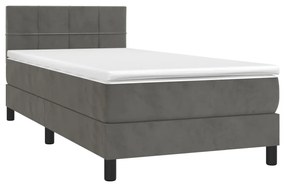 Κρεβάτι Boxspring με Στρώμα &amp; LED Σκ. Γκρι 100x200εκ. Βελούδινο - Γκρι