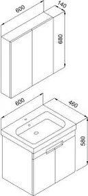 Martin Trend 60 Anthracite  MDF - Πάγκος με Νιπτήρα &amp; Καθρέπτη