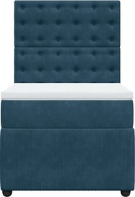 vidaXL Κρεβάτι Boxspring με Στρώμα Μπλε 90x190 εκ. Βελούδινο