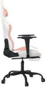 vidaXL Καρέκλα Gaming Μασάζ Υποπόδιο Λευκό & Ροζ από Συνθετικό Δέρμα