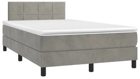 Κρεβάτι Boxspring με Στρώμα Ανοιχτό Γκρι 120x200 εκ. Βελούδινο - Γκρι