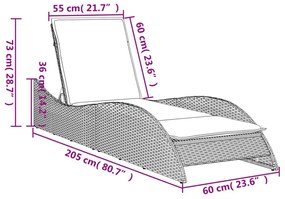 Ξαπλώστρα Καφέ 60x205x73 εκ. από Συνθετικό Ρατάν με Μαξιλάρι - Καφέ