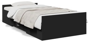 Πλαίσιο Κρεβατιού με Συρτάρια Μαύρο 75x190εκ Επεξεργασμένο Ξύλο - Μαύρο