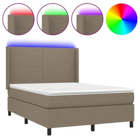 Κρεβάτι Boxspring με Στρώμα &amp; LED Taupe 140x200 εκ. Υφασμάτινο  - Μπεζ-Γκρι