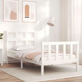 Πλαίσιο Κρεβατιού με Κεφαλάρι Λευκό Μασίφ Ξύλο Small Single