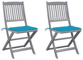 Καρέκλες Εξωτ. Χώρου Πτυσσόμενες 2 τεμ Ξύλο Ακακίας &amp; Μαξιλάρια