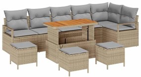 vidaXL Σετ Καναπέ Κήπου με μαξιλάρι 10 pcs Μπεζ Πολυ ράταν
