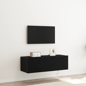 vidaXL Ντουλάπι Τοίχου Τηλεόρασης με LED Φώτα Μαύρη Δρυς 100x35x31 εκ