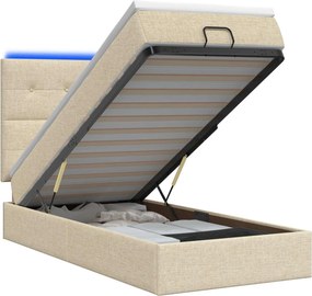 vidaXL Κρεβάτι Ottoman με Στρώμα και LED Κρεμ 100 x 200 cm Ύφασμα