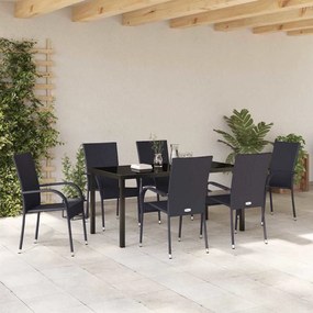 vidaXL Σέτ φαγητού για κήπο 7 pcs Μαύρο Πολυ ράταν