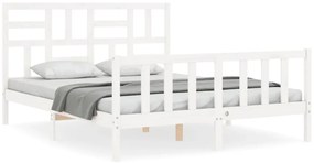 vidaXL Πλαίσιο Κρεβατιού με Κεφαλάρι Λευκό Μασίφ Ξύλο King Size
