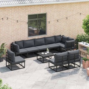 vidaXL Σετ Καναπέ Κήπου με μαξιλάρι 9 pcs Μαύρο Αλουμίνιο