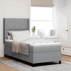vidaXL Κρεβάτι box spring με στρώμα & LED, γκρι, 90 x 200 εκ. από ύφασμα