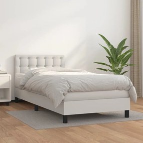 vidaXL Κρεβάτι Boxspring με Στρώμα Λευκό 90x200εκ. από Συνθετικό Δέρμα