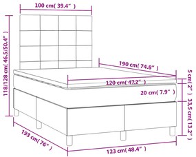 Κρεβάτι Boxspring με Στρώμα Ανοιχτό Γκρι 120x190 εκ. Υφασμάτινο - Γκρι