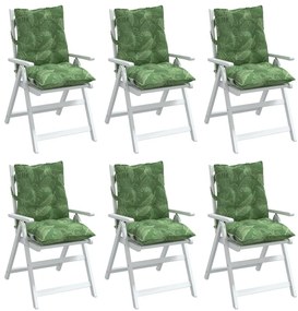 Μαξιλάρια Καρέκλας Χαμηλή Πλάτη 6 τεμ. Σχέδιο με Φύλλα Ύφασμα - Πράσινο