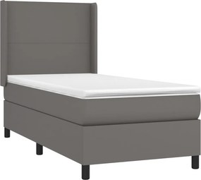 vidaXL Κρεβάτι Boxspring με Στρώμα &amp; LED Γκρι 80x200 εκ. Συνθ. Δέρμα