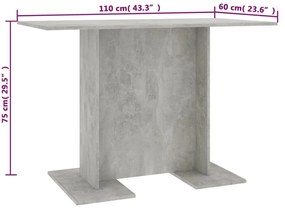 vidaXL Τραπεζαρία Γκρι του Σκυροδέματος 110x60x75 εκ. από Επεξ. Ξύλο