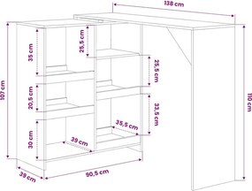 vidaXL Τραπέζι Μπαρ με Κινητό Ράφι Λευκό 138 x 39 x 110 εκ.