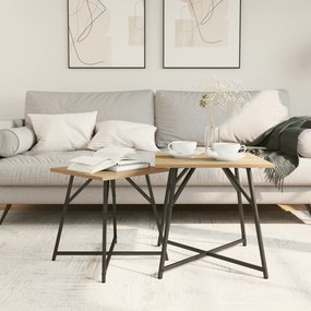 vidaXL Σετ 2 Πλαϊνών Τραπεζιών  σε Δρυ με Κατασκευασμένο Ξύλο και Μέταλλο