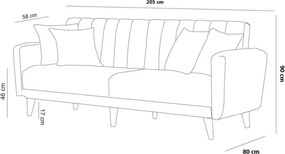 Τριθέσιος Καναπές Κρεβάτι Γκρι AQUA 85x205x85