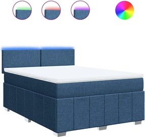 vidaXL Κρεβάτι Boxspring με Στρώμα Μπλε 140x190 εκ. Υφασμάτινο