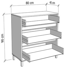 Συρταριέρα MARRON 80 3F Artisan oak - Μαύρο ματ 80x40x90εκ. 80x40x90 εκ.