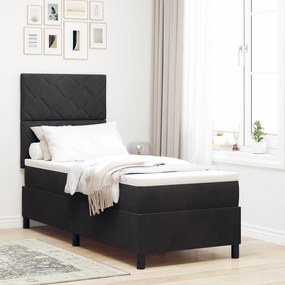 vidaXL Κρεβάτι Box Spring με Στρώμα & LED μαύρο 80x200 εκ Βελούδο