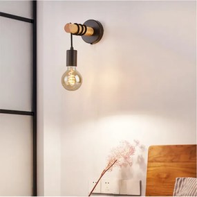 Stewehome Μονή ξύλινη μαύρη επιτοίχια λάμπα απλίκα Καφέ