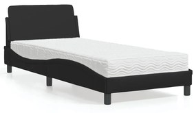 Κρεβάτι με Στρώμα Μαύρο 90x190 εκ. από Συνθετικό Δέρμα - Μαύρο