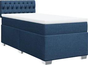 vidaXL Κρεβάτι Boxspring με Στρώμα Μπλε 90x200 εκ.Υφασμάτινο