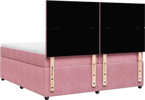 vidaXL Κρεβάτι Boxspring με Στρώμα Ροζ 200x200 εκ. Βελούδινο