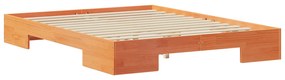 vidaXL Κρεβάτι δαπέδου Καφέ 140 x 200 εκ Μασίφ ξύλο πεύκου