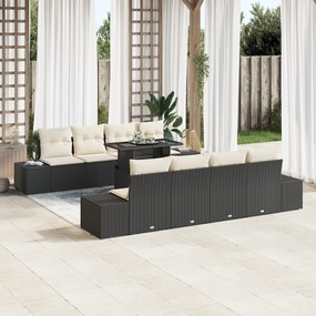 vidaXL Σετ 9 Κομματιών Καναπέ Κήπου με Μαξιλάρια Μαύρο Πολυ Ρατάν