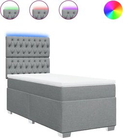 vidaXL Κρεβάτι Boxspring με Στρώμα Ανοιχτό Γκρι 90x190 εκ. Υφασμάτινο
