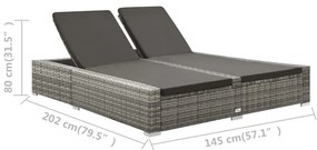 vidaXL Ξαπλώστρα Διπλή Γκρι από Συνθετικό Ρατάν