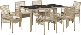 vidaXL Σέτ φαγητού για κήπο 7 pcs Μπεζ συνθετικό ρατάν