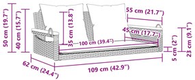 Παγκάκι Κούνια Γκρι 109x62x40 εκ. Συνθετικό Ρατάν με Μαξιλάρια - Μαύρο